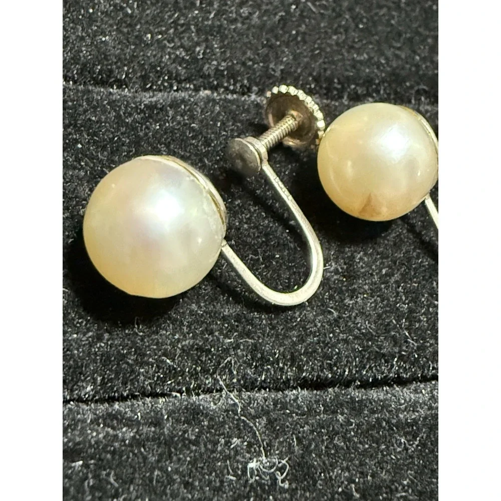 14k Earrings White Gold And Genuine Pearl Screwback Earrings Vintage